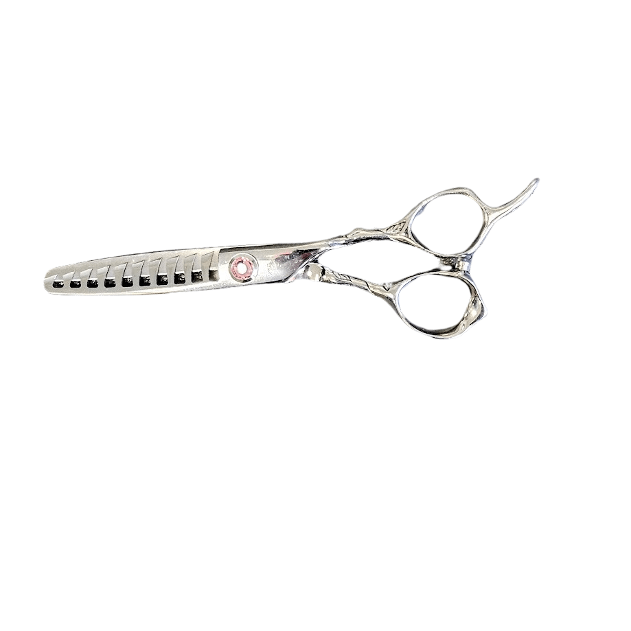 A selection of Bonika Rose shears in various sizes and configurations, including blending, thinning, and texturizing shears with a smooth convex edge and satin finish. The shears are displayed against a white background.