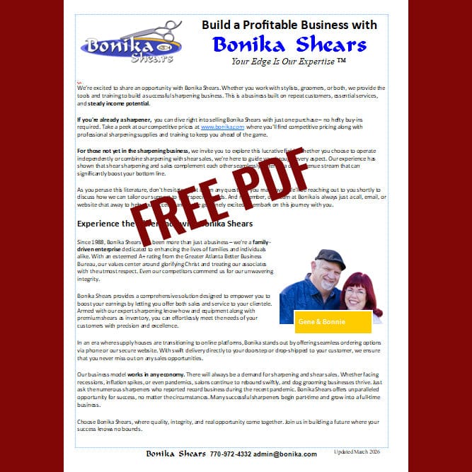 Information Package about Selling Shears and or Sharpening for Salons and Groomers